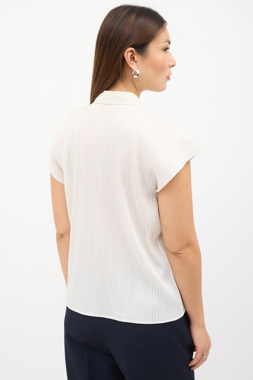 Pleats Please Issey Miyake White Plisse Polo Shirt