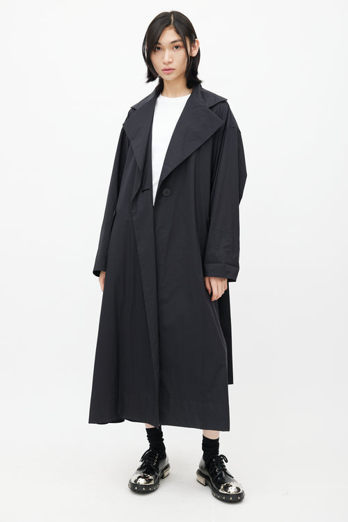 Pleats Please Issey Miyake Black Nylon Trench Belted Coat