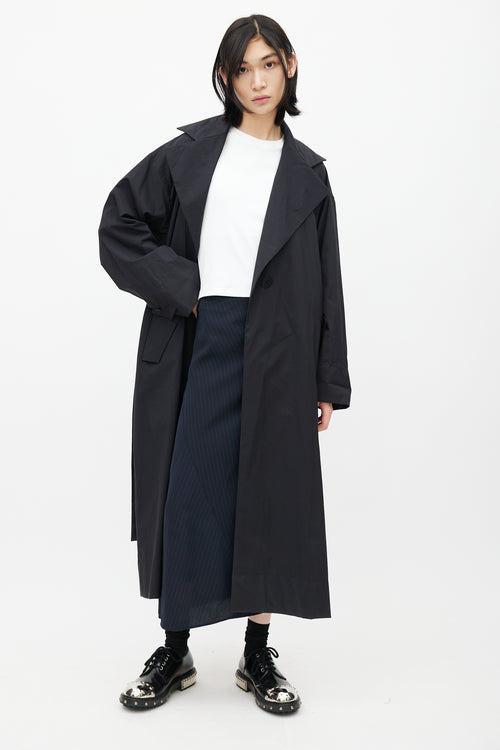 Pleats Please Issey Miyake Black Nylon Trench Belted Coat