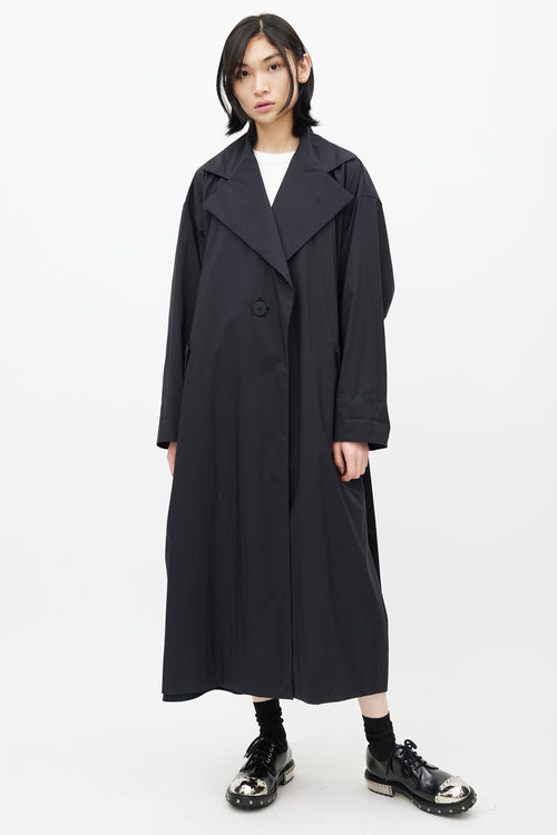 Pleats Please Issey Miyake Black Nylon Trench Belted Coat