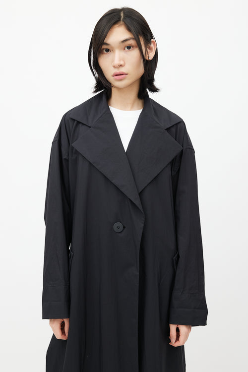 Pleats Please Issey Miyake Black Nylon Trench Belted Coat