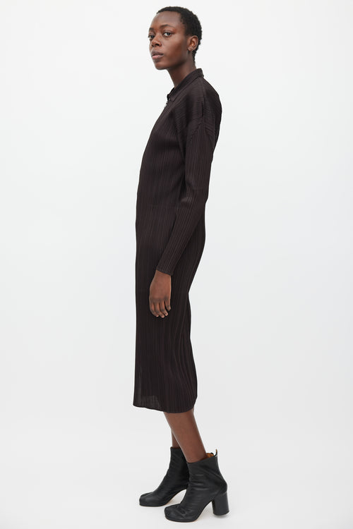 Pleats Please Issey Miyake Dark Brown Plisse Zip Dress