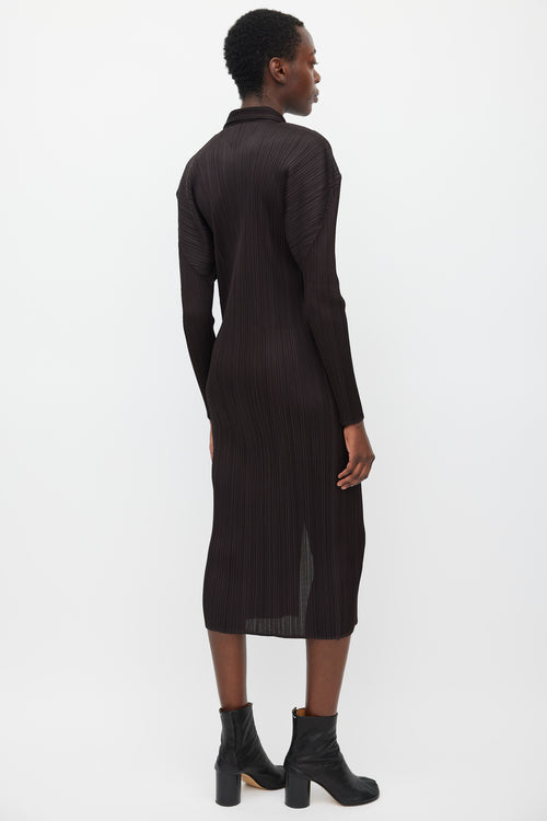 Pleats Please Issey Miyake Dark Brown Plisse Zip Dress