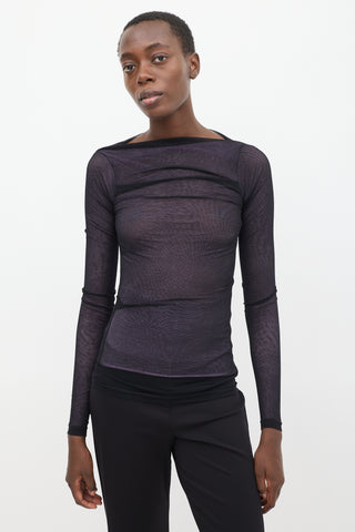 Plein Sud Purple 
Black Sheer Ruched Top