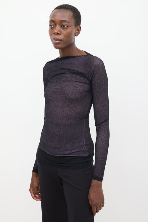 Plein Sud Purple 
Black Sheer Ruched Top