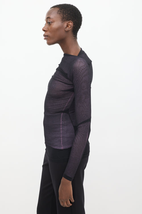 Plein Sud Purple 
Black Sheer Ruched Top