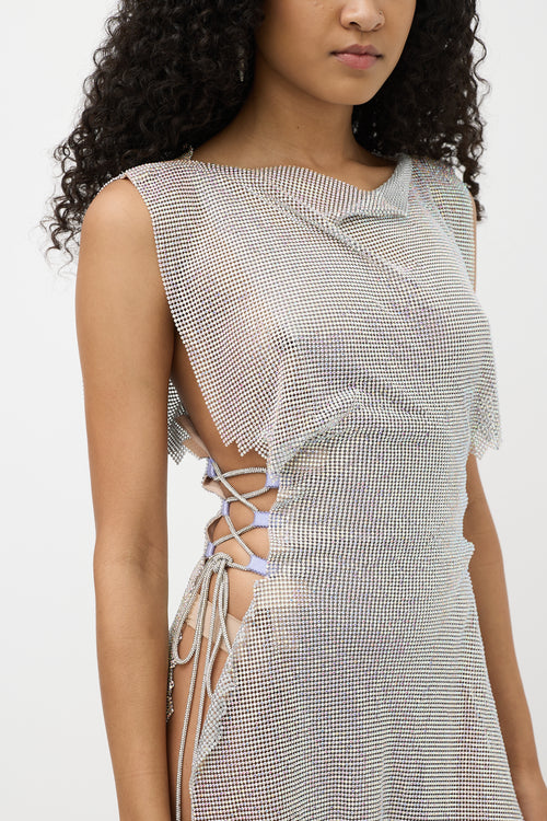 Poster Girl Silver Crystal Chainmail Mini Dress