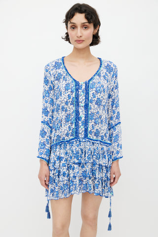 Poupette St. Barth Blue 
Multicolour Floral Tiered Dress