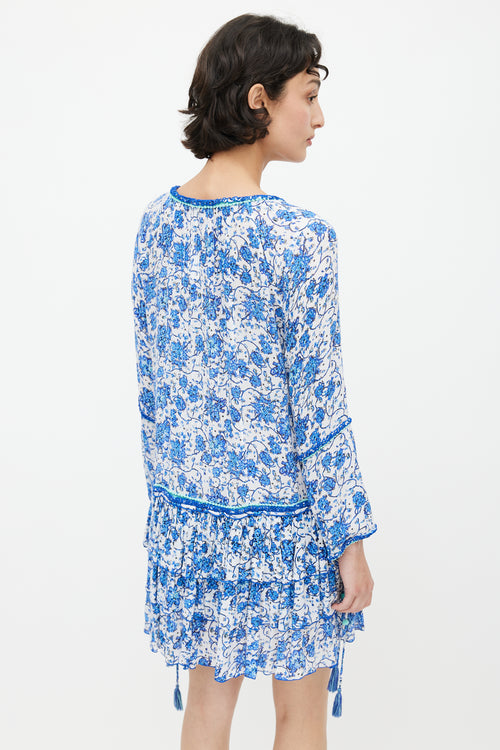 Poupette St. Barth Blue 
Multicolour Floral Tiered Dress