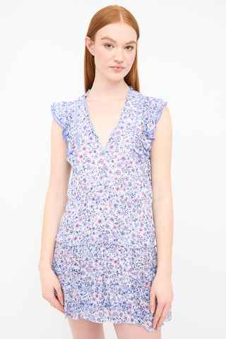 Poupette St Barth Blue 
Multi Floral Ruffled Dress