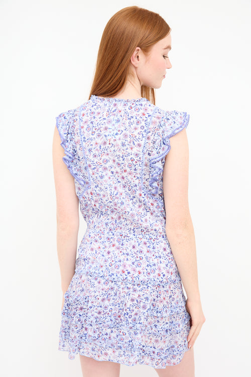 Poupette St Barth Blue 
Multi Floral Ruffled Dress