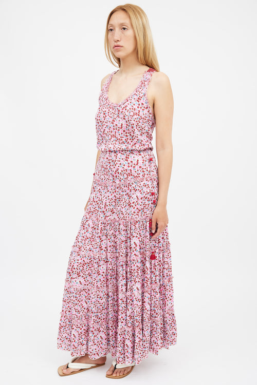 Poupette St. Barth Pink 
Red Katie Floral Tiered Dress