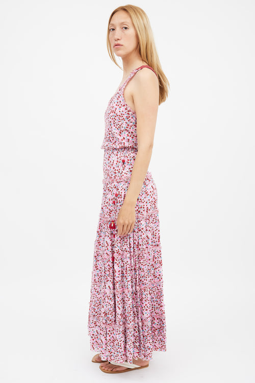 Poupette St. Barth Pink 
Red Katie Floral Tiered Dress