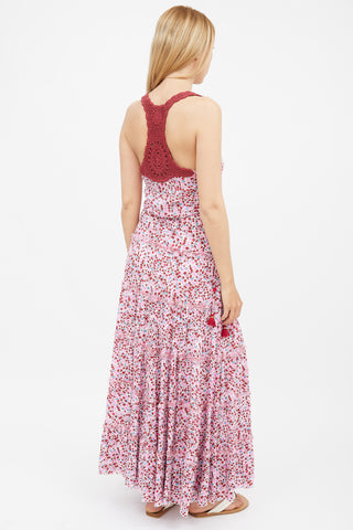 Poupette St. Barth Pink 
Red Katie Floral Tiered Dress