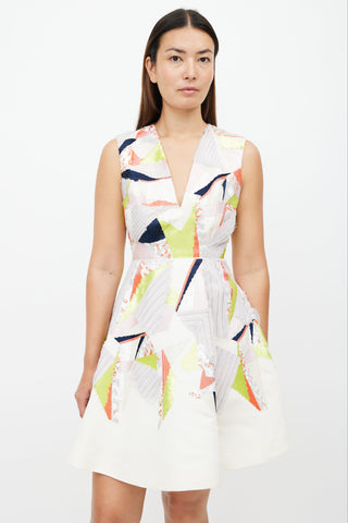 Prabal Gurung White 
Multicolour Sequin Embellished Dress