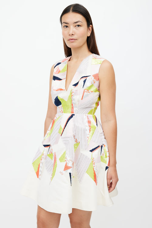 Prabal Gurung White 
Multicolour Sequin Embellished Dress