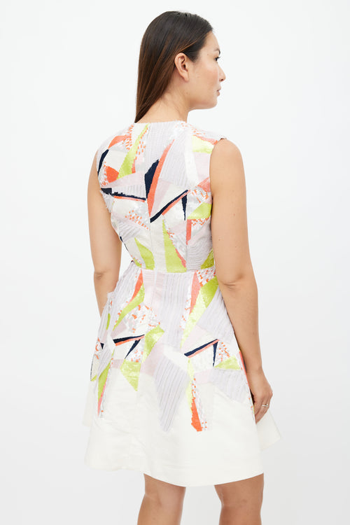 Prabal Gurung White 
Multicolour Sequin Embellished Dress