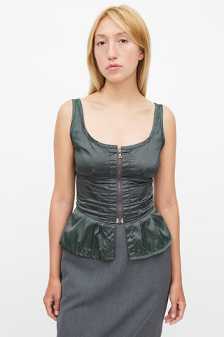 Prada 1990s Green Nylon Zip Corset Top