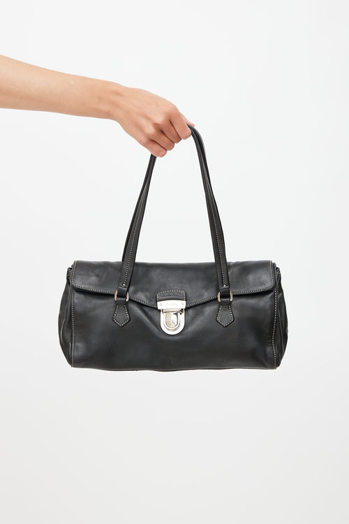 Prada 2003 Black Leather Foldover Shoulder Bag