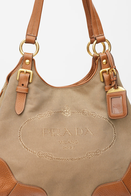 Prada 2014 Brown 
Gold Leather Jacquard Logo Bag