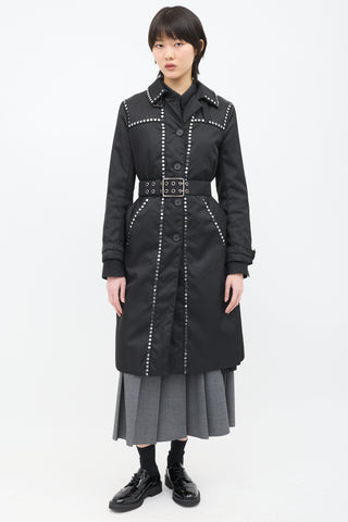 Prada 2017 Black Nylon Embellished Coat