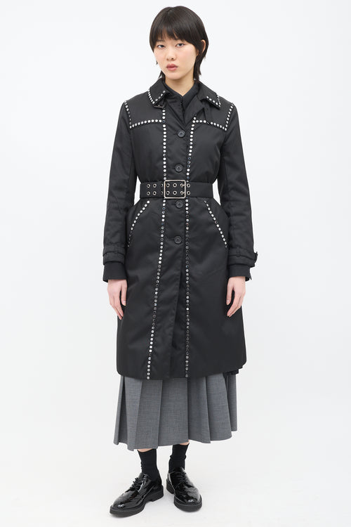 Prada 2017 Black Nylon Embellished Coat