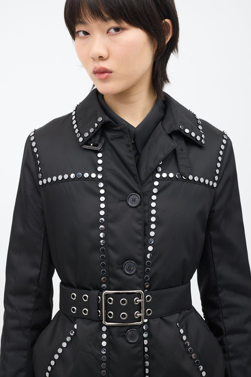 Prada 2017 Black Nylon Embellished Coat