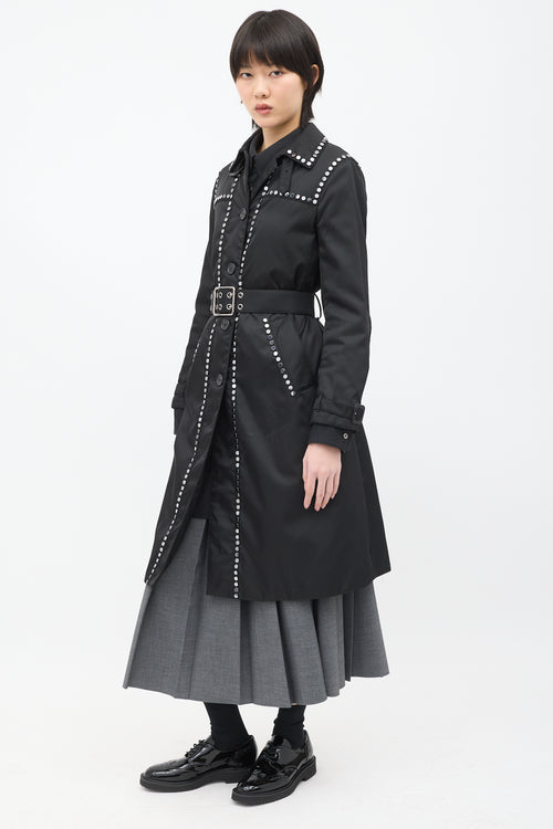 Prada 2017 Black Nylon Embellished Coat