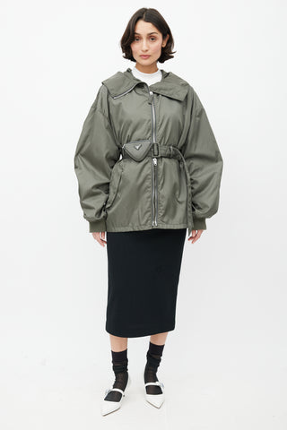 Prada 2022 Re-Nylon Green Belted Jacket