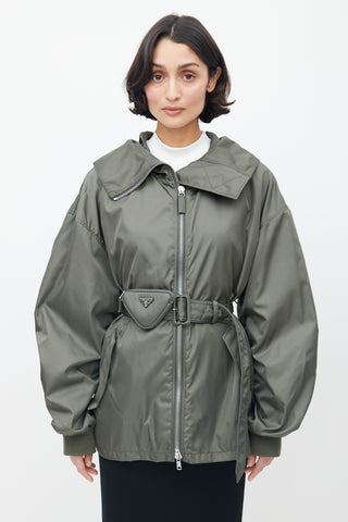 Prada 2022 Re-Nylon Green Belted Jacket