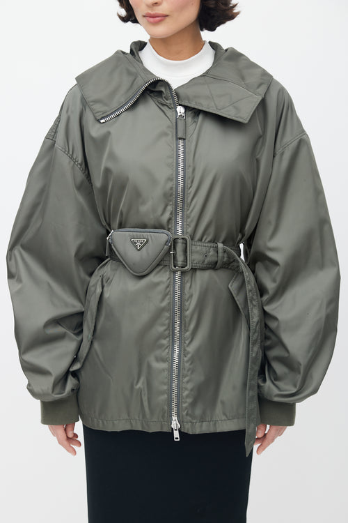 Prada 2022 Re-Nylon Green Belted Jacket