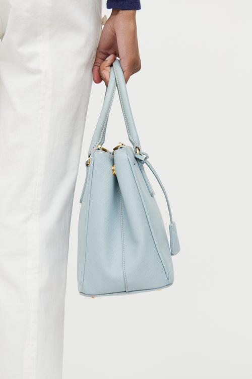 Prada Blue Saffiano Double Zip Galleria Bag