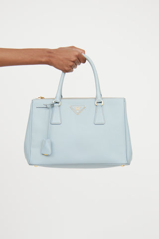 Prada Blue Saffiano Double Zip Galleria Bag