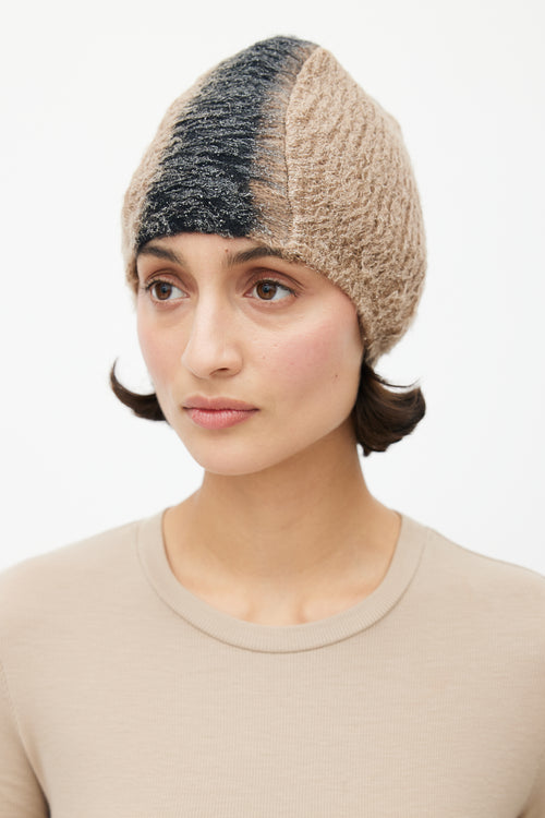 Prada Fall 2007 Beige 
Black Mohair Mohawk Beanie