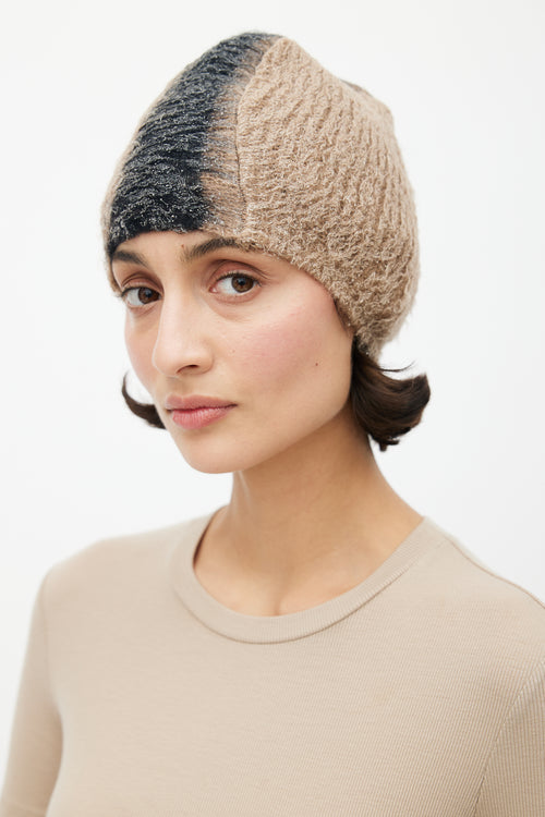 Prada Fall 2007 Beige 
Black Mohair Mohawk Beanie