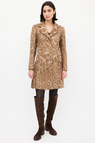 Prada Beige 
Brown Mohair Printed Coat