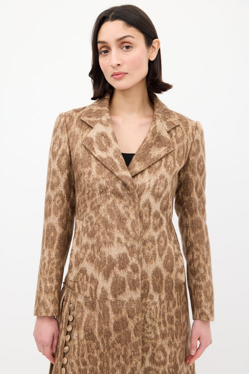 Prada Beige 
Brown Mohair Printed Coat