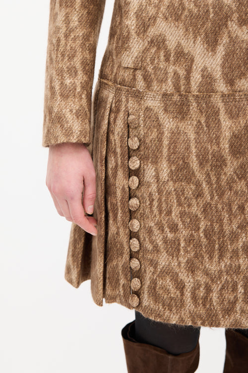 Prada Beige 
Brown Mohair Printed Coat