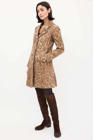 Prada Beige 
Brown Mohair Printed Coat