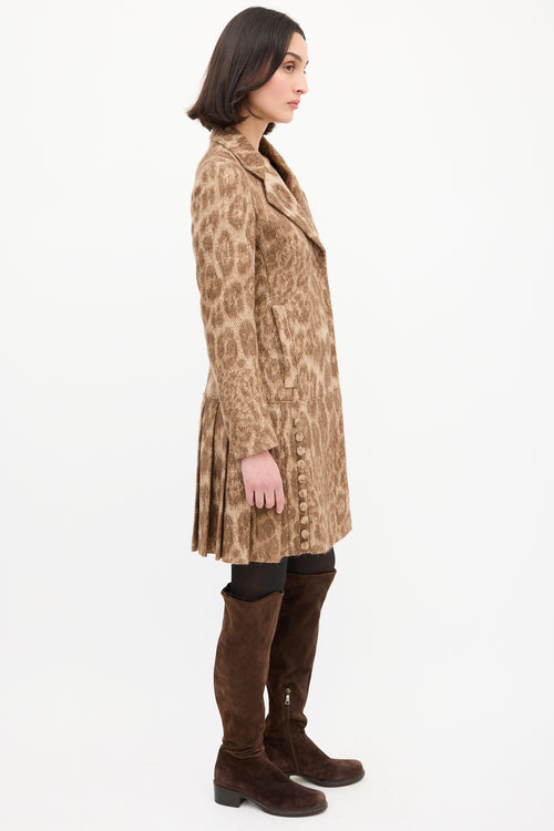 Prada Beige 
Brown Mohair Printed Coat