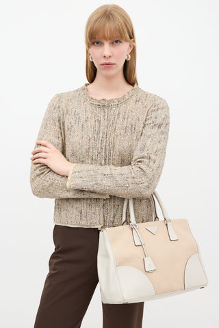 Prada Beige Canapa 
Leather City Stitch Tote Bag