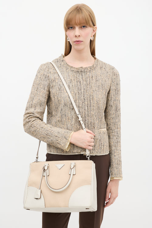 Prada Beige Canapa 
Leather City Stitch Tote Bag