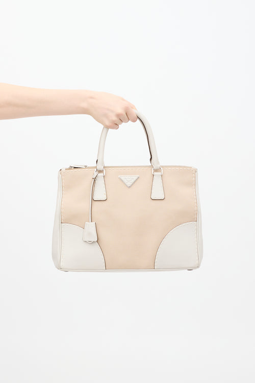 Prada Beige Canapa 
Leather City Stitch Tote Bag