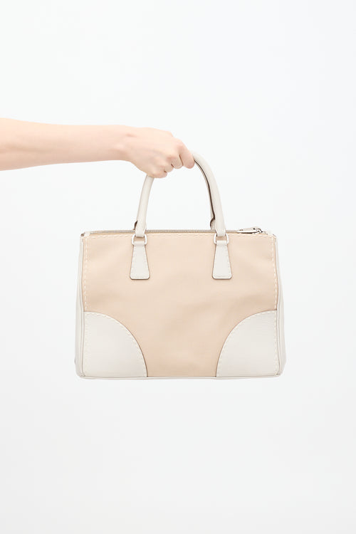 Prada Beige Canapa 
Leather City Stitch Tote Bag