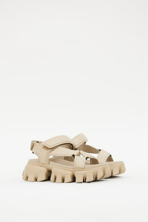 Prada Beige Leather Chunky Platform Sandal