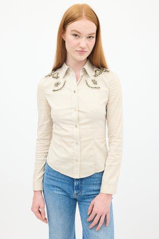 Prada Beige Cotton 
Nylon Embellished Shirt