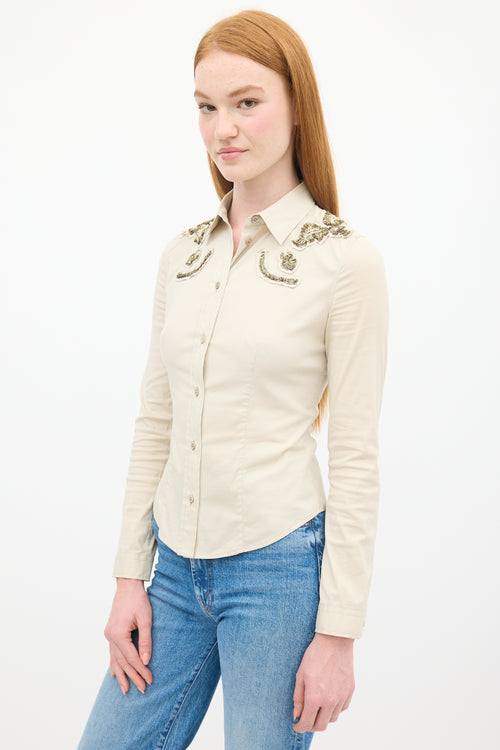 Prada Beige Cotton 
Nylon Embellished Shirt