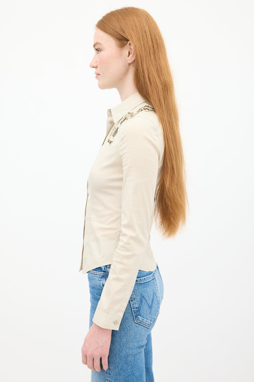 Prada Beige Cotton 
Nylon Embellished Shirt