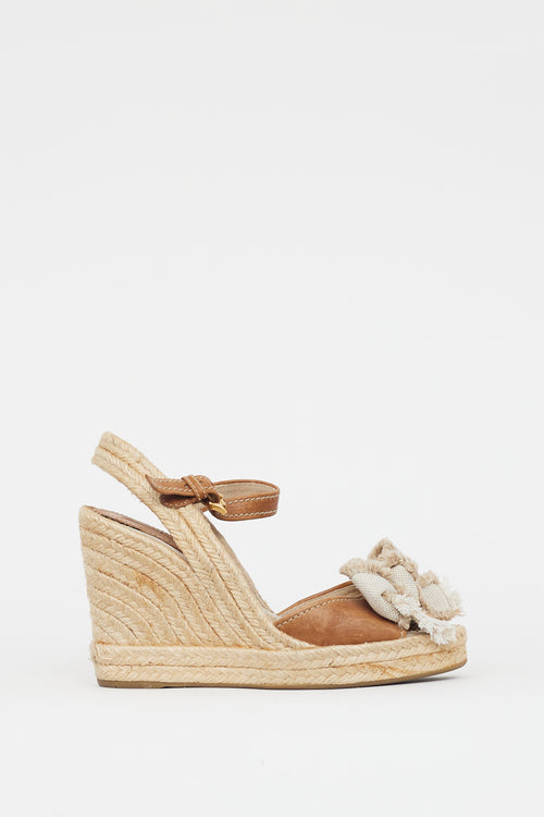 Prada Beige Espadrille Bow Wedge Sandal