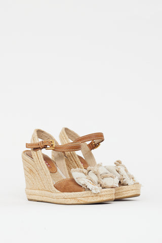 Prada Beige Espadrille Bow Wedge Sandal